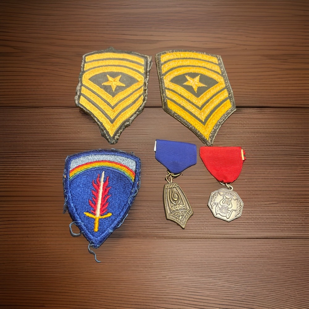 Vintage Military & Music Award Lot: US Army Europe Patch, E-9 Chevrons